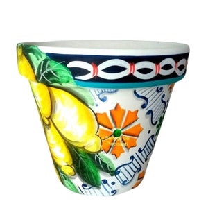 Vaso con limoni dipinti a mano, vaso in terracotta artigianato Siciliano, Arte unica il tuo matrimonio, regalo per la mamma