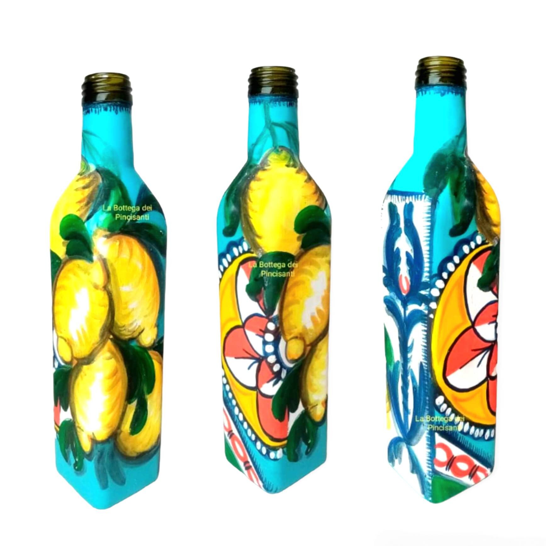 Sicily Glass Bottle Limoncello / Lemons Hand Decorated With Etsy
