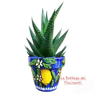 Bloempot, terracotta vaas, met handgeschilderde citroenen, Siciliaans ambachtelijk cadeau-idee, plaatsaanduiding voor je bruiloft.