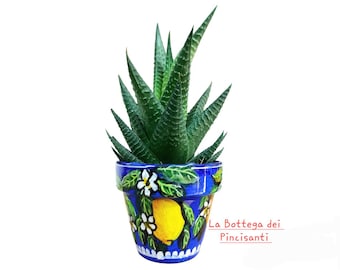 Planter, terracotta vase, with hand-painted lemons, Sicilian craftsmanship gift idea, placeholder for your wedding,