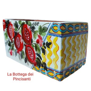 Rectangular planter, terracotta vase with hand-painted pomegranates, art to beautify the home, terrace, balcony, birthday gift