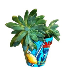 Terracotta planter with hand-painted lemons, Italian craftsmanship, unique art for your succulents, gift for mom