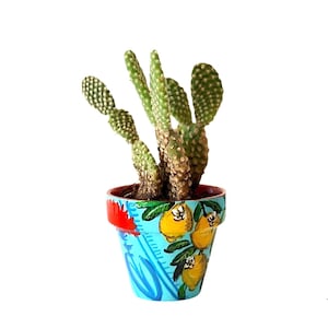 Terracotta planter with hand-painted lemons, Italian craftsmanship, elegant art for your succulents, gift for friends