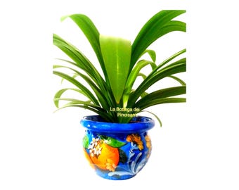CÉRAMICA RAMBLEÑA – Handbemalter Hängetopf Aus Ton, Gelb-weiß, 17x15x12 Cm Für Garten & Terrasse