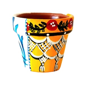 Terracotta planter with hand-painted Sicilian designs, handcrafted, unique art for your succulents, gift for mom