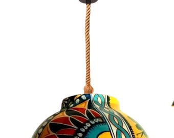 Lampadario in terracotta con Melograni e disegni Sicily dipinti a mano, Personalizzabile!