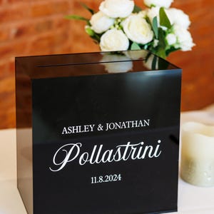 Personalized Black Acrylic Card Box - Wedding Card Holder - Custom Event Decor - 10 x 10 x 5.5 inch