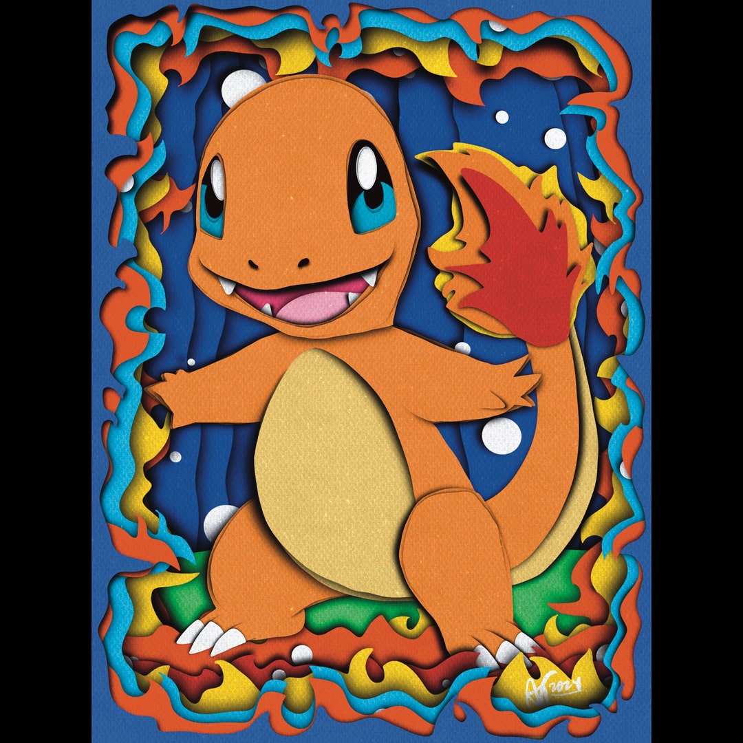 Charmander Pokémon Art Print | Cute Anime Style Decor | Retro Colorful ...