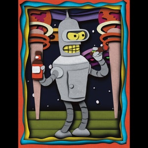 Bender Futurama art dorm room poster, cartoon artwork