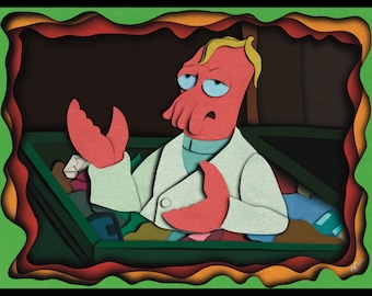 Zoidberg futurama-kunstafdruk | Retro cartoon scifi-decor | Kleurrijke komedieillustratie