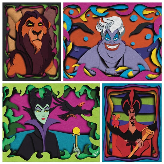 Disney Villains Assorted Art Print Posters 12x16 Wall Etsy