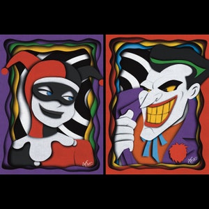 Pósters artísticos de la pareja de villanos del cómic Harley Quinn y el Joker, varios tamaños.