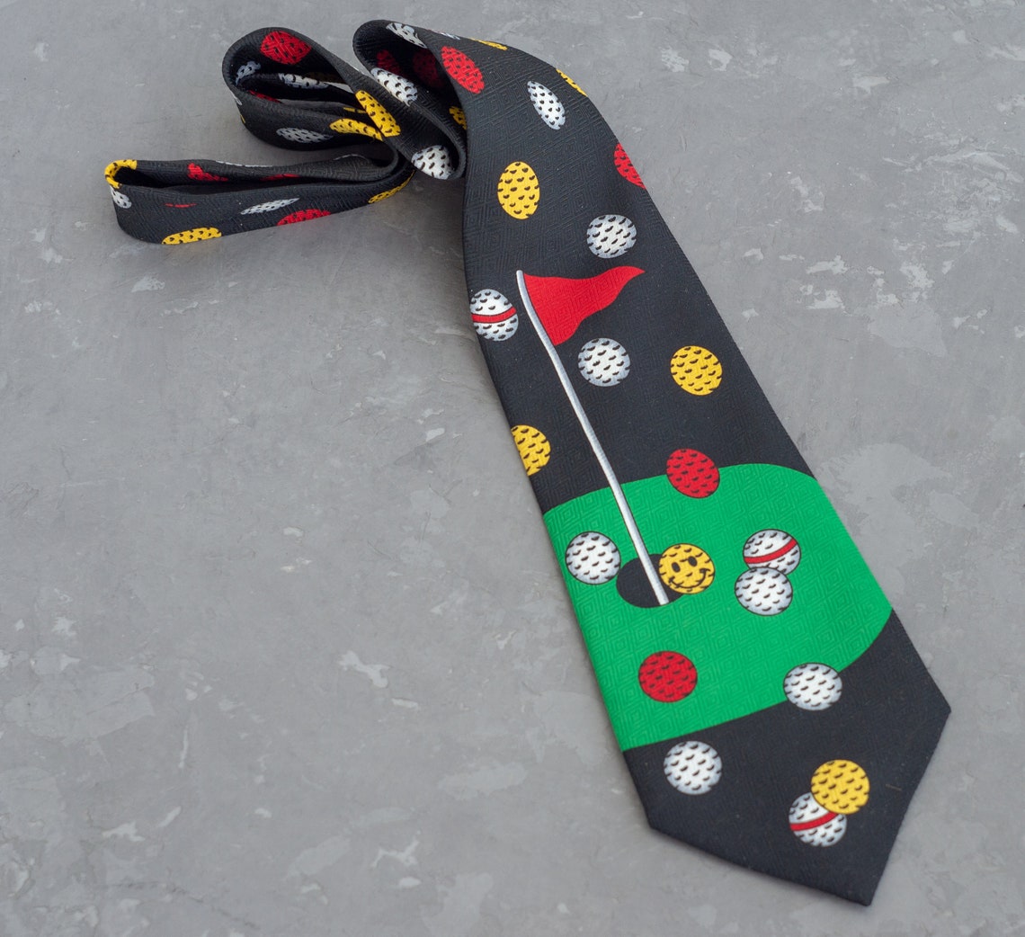 Rare Mens Necktie Black Golf Tie Golf Sport Tie Etsy