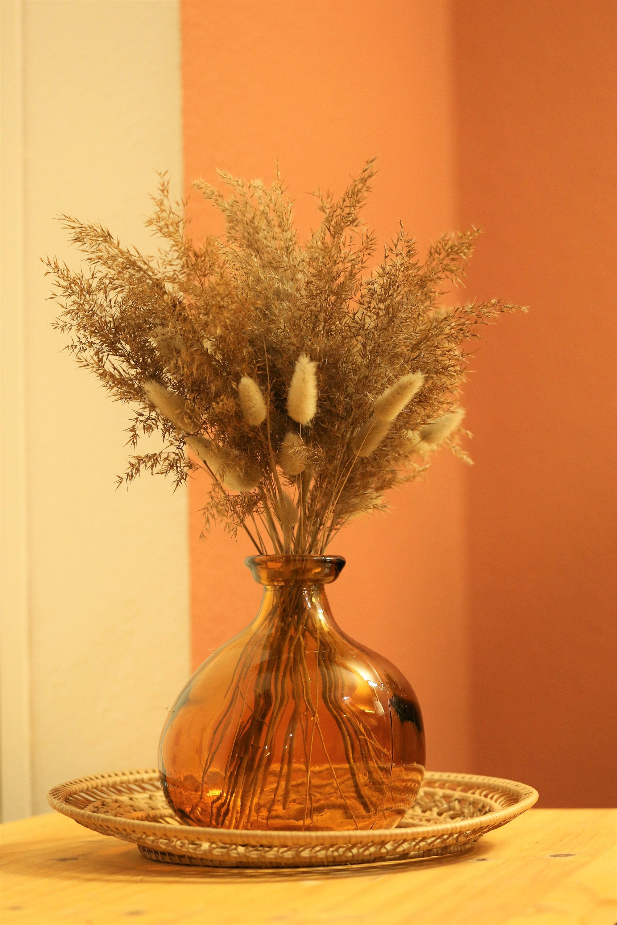 Duo Dame Jeanne et son bouquet Pampa roseaux et lagarus Etsy