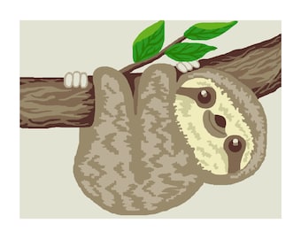 Painting By The Number Sloth PDF, For Adults Kids Easy Printable Cute Animals Paint By Numbers To Print, Activity At Home, Instant Download