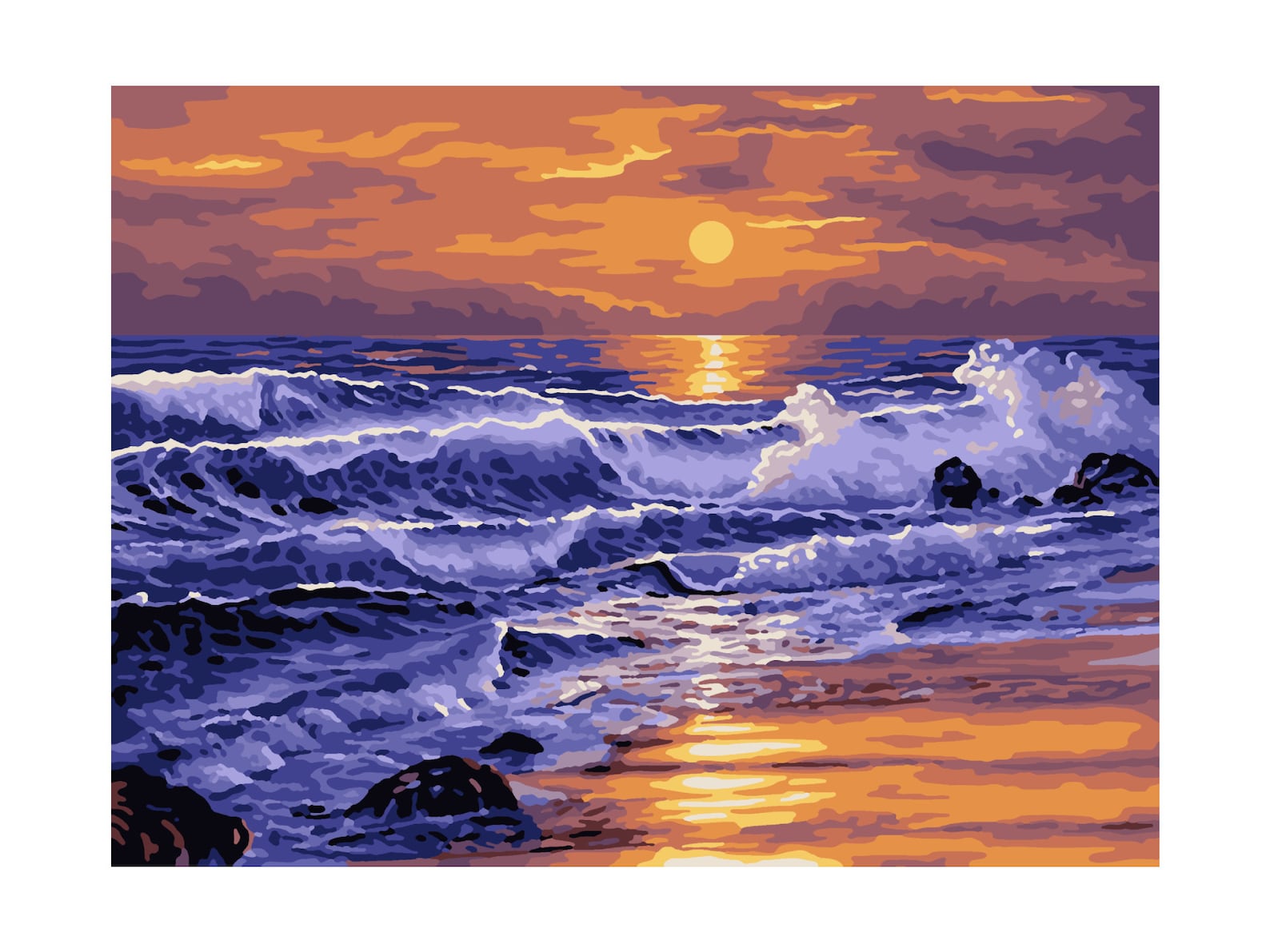 Paint by Numbers Beach for Adults PDF, Ocean Water Printable DIY ...