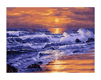 Paint By Numbers Beach For Adults PDF, Ocean Water Printable DIY Painting By Number for Beginner Teens, Activity At Home, Instant Download