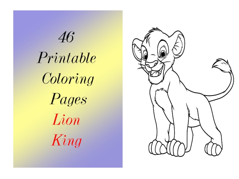 coloring pages for kids pdf printable cute lion king easy etsy
