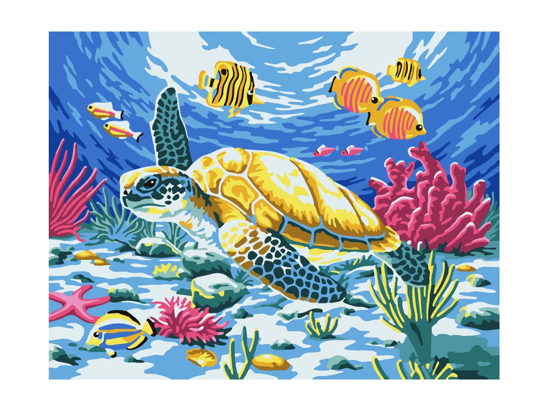 Paint by Number Sea Turtle PDF, for Adults Kids Easy Printable Cute ...
