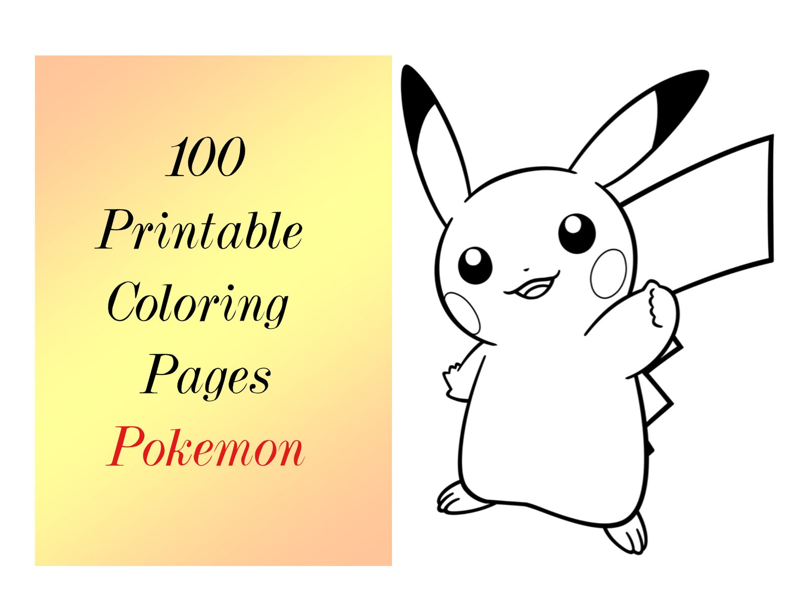 Coloring Pages Pokemon PDF Printable Cute Easy Pikachu Color Etsy