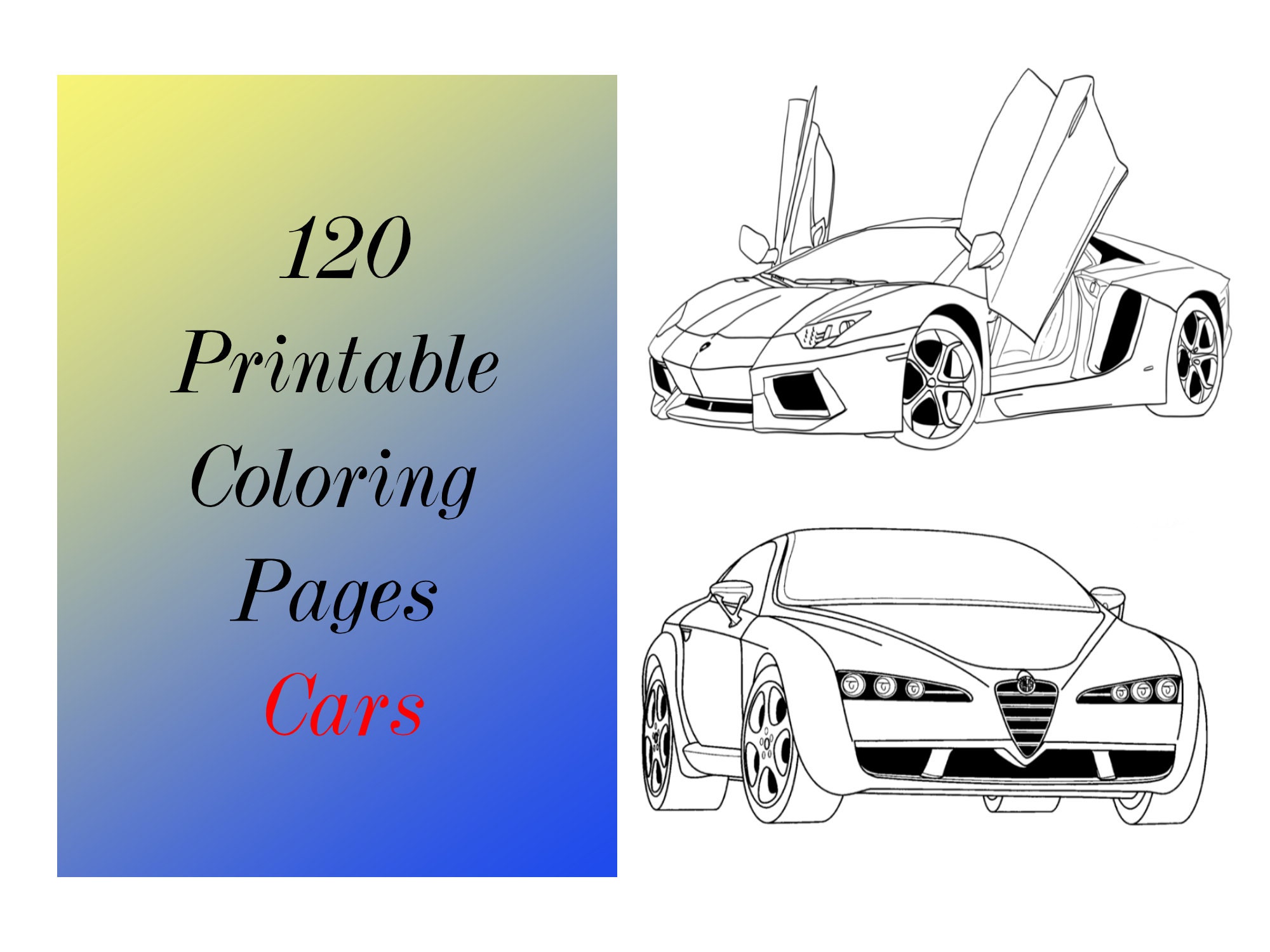 coloring pages cars pdf printable easy sports racing classic etsy