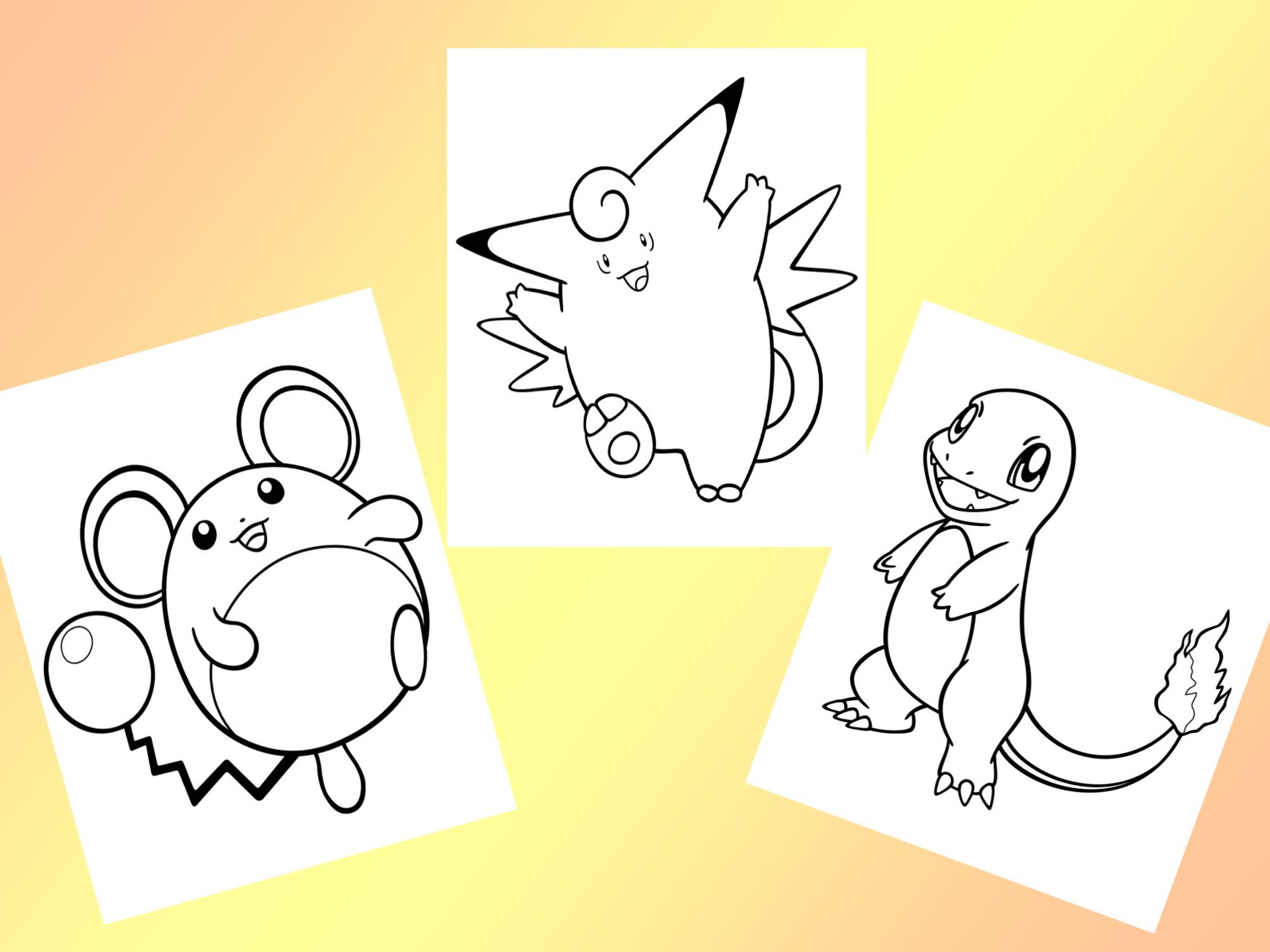 Coloring Pages Pokemon PDF Printable Cute Easy Pikachu Color Etsy