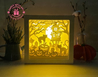 Black Cat Halloween Pumpkin 3D Shadow box Template, Halloween Paper Cut Light Box, Shadowbox, Cricut cutting files, Digital File