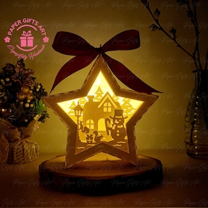 Corte de papel de estrela de boneco de neve, modelo de estrela de corte de papel SVG para decoração de feliz natal, luzes de papel DIY, cartão pop-up 3d svg