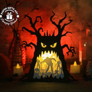 Halloween Ghost Tree Zombies - Shadow Box SVG - Pumpkin Shadow Box SVG - Light Box SVG File - Paper Cutting Template