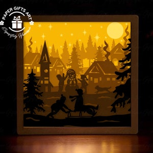 Skiing Light Box Template, Paper Cutting Template, 3d Shadow Box SVG Files, Cutting Cricut