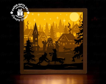 Plantilla de caja de luz de esquí, plantilla de corte de papel, archivos SVG de caja de sombra 3d, cricut de corte