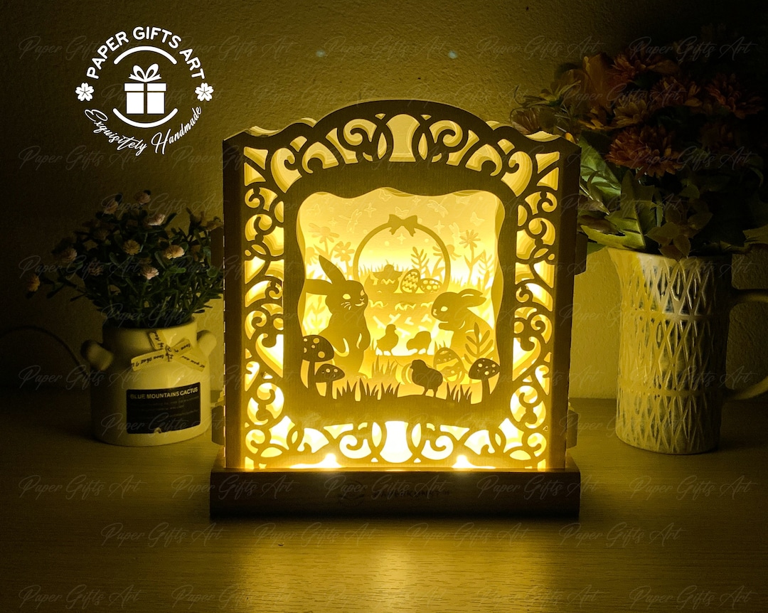 Easter Bunny Pop up Card 3D Template, Easter Lanterns Paper Cut Light ...