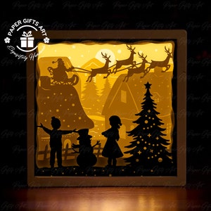 Merry Christmas Shadow box - Shadow Box Paper Cut - Light Box Template - 3D Papercut Light Box SVG, File ,DIY - Cutting Cricut