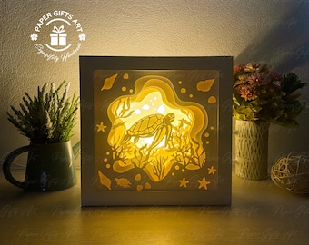 Ocean Sea Turtle Paper light box, 3D ball box,Paper Cutting SVG Template, Shadow box,Cutting Cricut