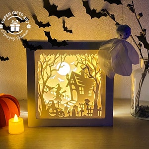 Liten häxa SVG Halloween 3D Shadow box mall, Halloween pappersklipp ljuslåda, Shadowbox, Cricut-klippfiler, digital fil