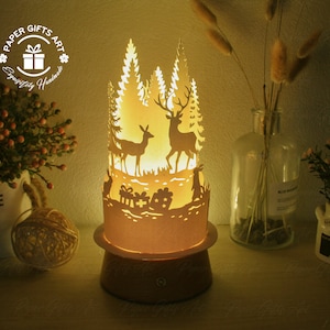 Papieren lantaarns herten in het bos - lantaarn SVG - papier gesneden lamp - papier gesneden lantaarn - papier snijden sjabloon