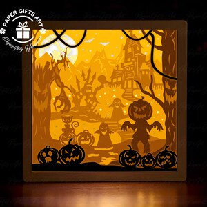 Halloween Pumpkin Ghost - Paper Cut Light Box Template File - Pumpkin Box - Paper Cut Light Box 3D SVG ,DIY File