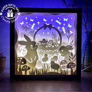 Easter Bunny Eggs Shadow box [8x8 inches] - 3D Paper Cut Light Box, Light Box Template,Light Box SVG Digital,Cutting Cricut