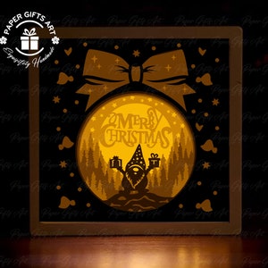 Gnomes Christmas Shadow Box [8x8 inches] - 3D Paper Cut Light Box, Light Box Template,Light Box SVG Digital,3D Layered Christmas