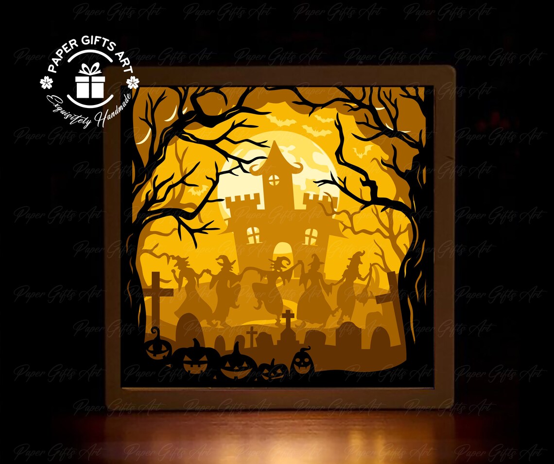 Halloween Light Box 8x8 Inch Paper Cutting Light Box Template Files Etsy