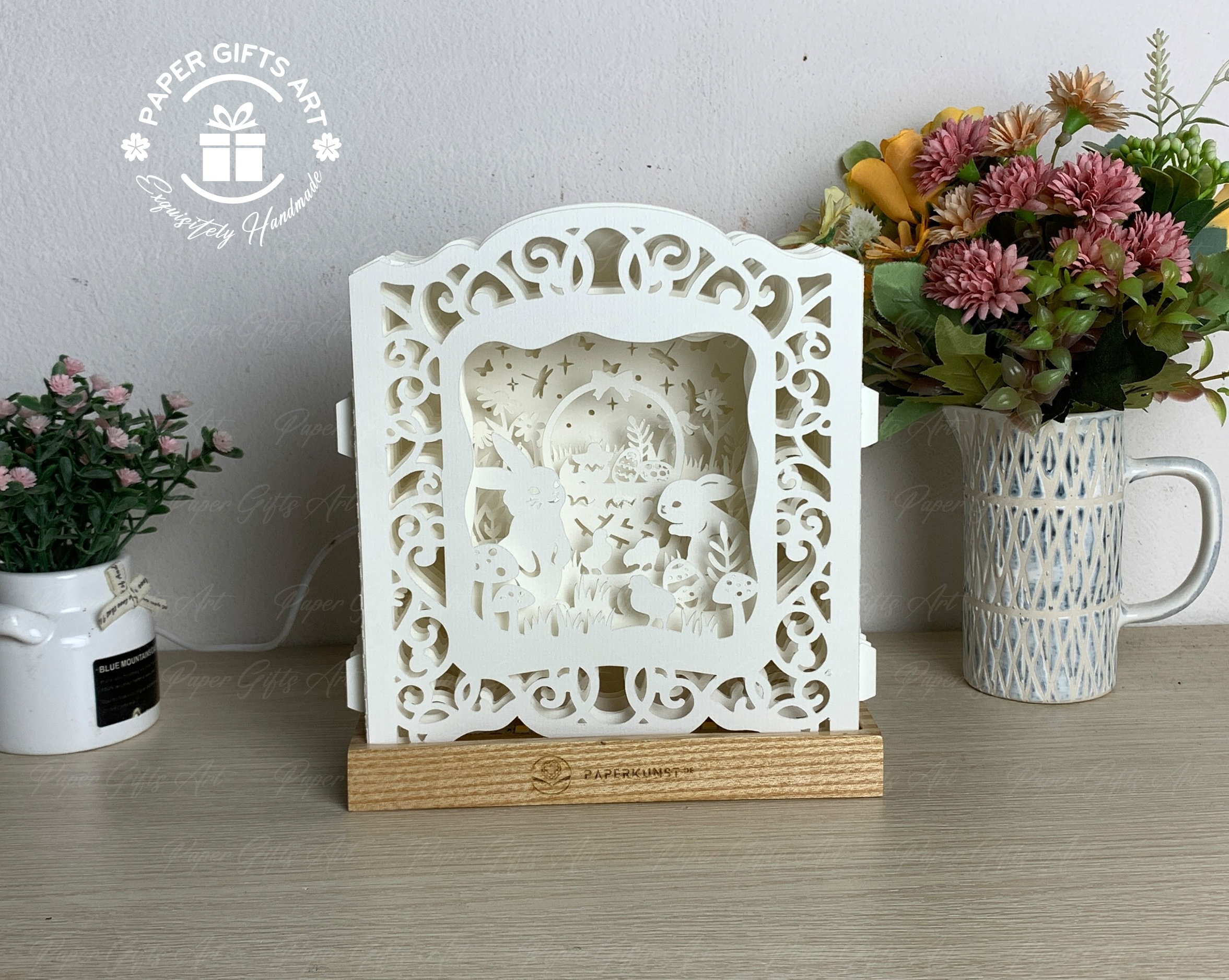 Easter Bunny Pop up Card 3D Template, Easter Lanterns Paper Cut Light ...