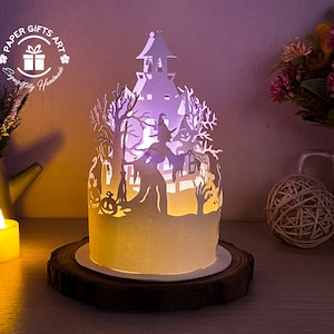 Halloween Witch Lantern Paper Lantern - Paper Cut Lamp Halloween Witch - Paper Cutting Template - Lantern SVG - DIY Paper Lanterns