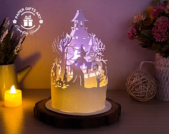 Halloween Witch Lantern Paper Lantern - Paper Cut Lamp Halloween Witch - Paper Cutting Template - Lantern SVG - DIY Paper Lanterns