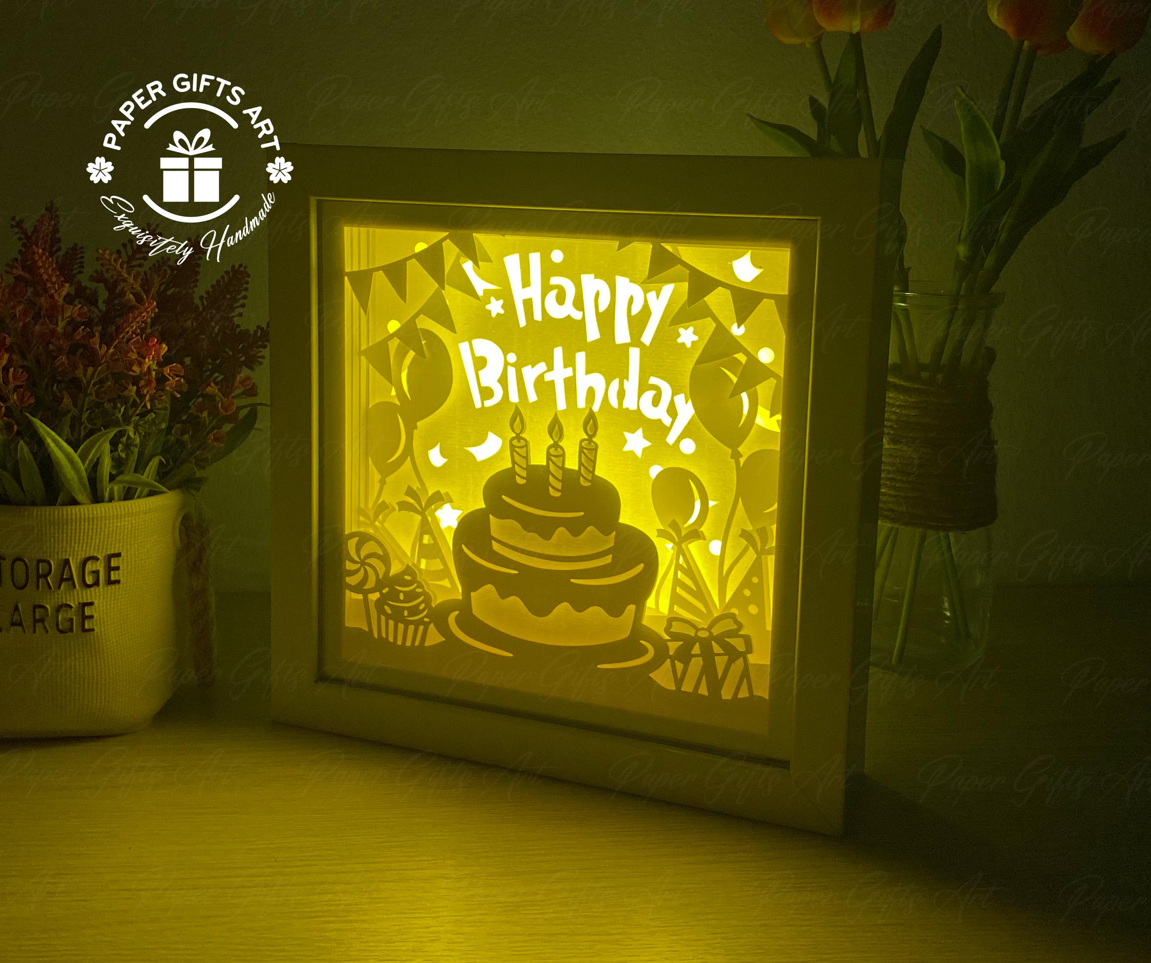 Happy Birthday Shadow Box SVG Template- Paper Cut Lightbox - 3dcutting ...