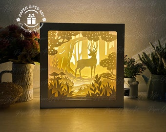 Deer In The Forest Shadow Box, SVG Animal Shadow Box, 3D Paper Cut Light Box, Light box Template,Cricut Cutting file, Digital file
