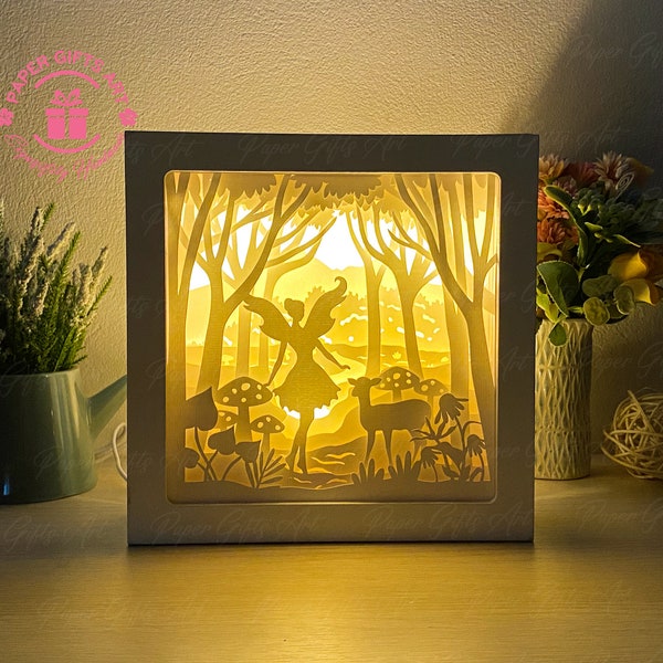 The Fairy And The Deer In The Forest Shadow Box SVG Files,Light Box emplate,3D Papercut Lightbox Svg File DIY, Cutting Cricut