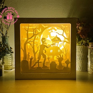 Skeletons Halloween, Paper Cut Light Box Template Files, Shadow Box Paper Cut, 3D Papercut Light Box SVG File DIY, Cutting Cricut