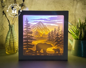Bear In The Forest Shadow Box, SVG Animal Shadow Box, 3D Paper Cut Light Box, Light box Template,Cricut Cutting File, Digital File