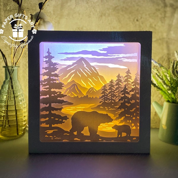 Bear In The Forest Shadow Box, SVG Animal Shadow Box, 3D Paper Cut Light Box, Light box Template,Cricut Cutting File, Digital File Bear In The Forest Shadow Box, SVG Animal Shadow Box, 3D Paper Cut Light Box, Light box Template,Cricut Cutting File, Digital File