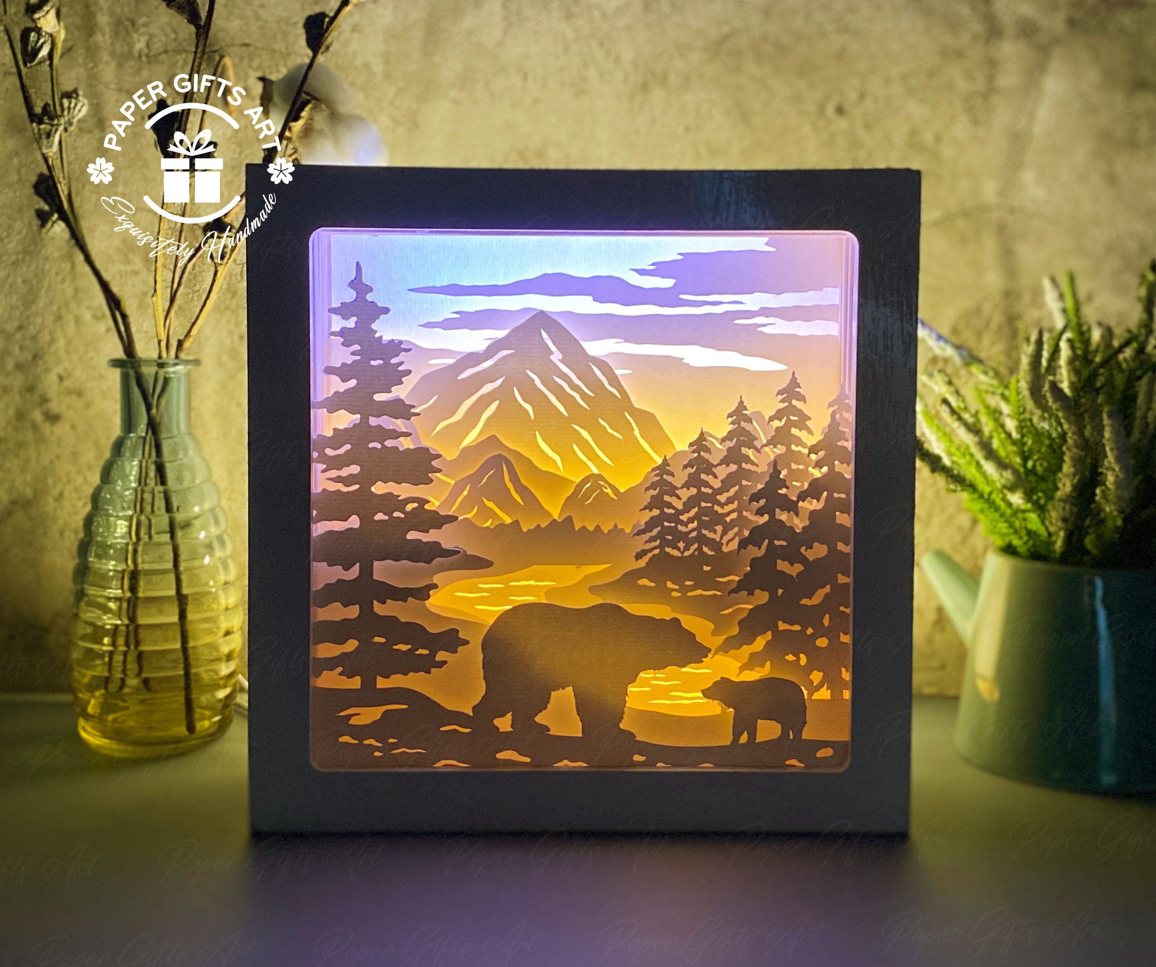 Bear in the Forest Shadow Box, SVG Animal Shadow Box, 3D